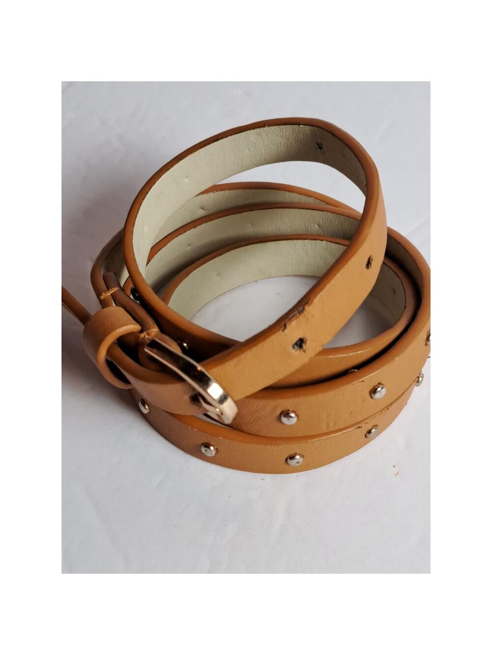 Tan studded belt slim Womens 38" casual western gold hardware